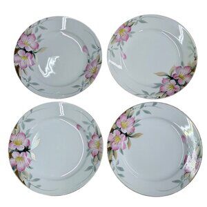 VTG Noritake Azalea Dinner Plates Set of 4 - 8.5" Pink Floral Gold Trim Elegant